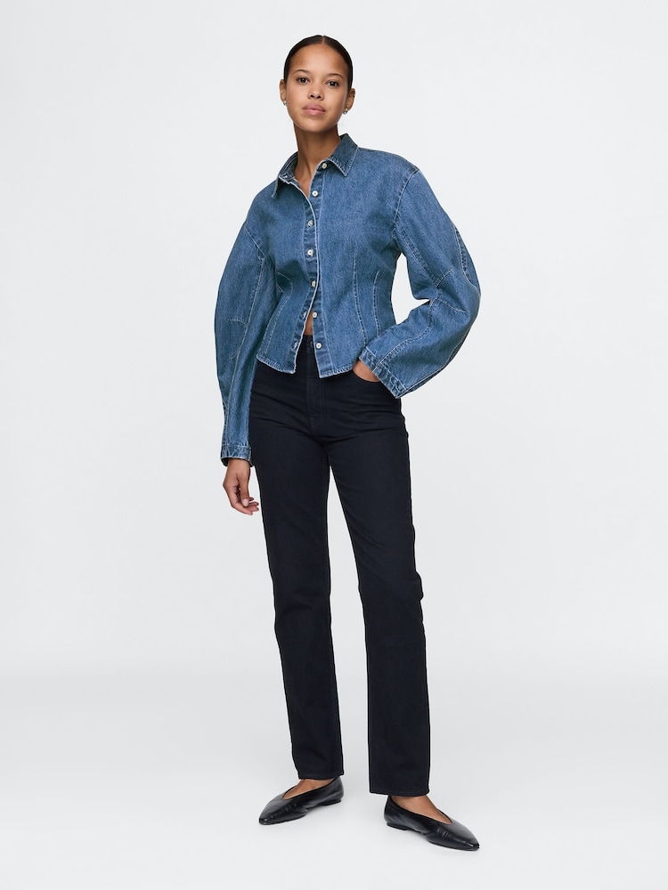 Gap Blue Barrel-Sleeve Denim Shirt - Image 3 of 5