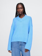 Gap Blue CashSoft Oversized V-Neck Jumper - Image 1 of 6