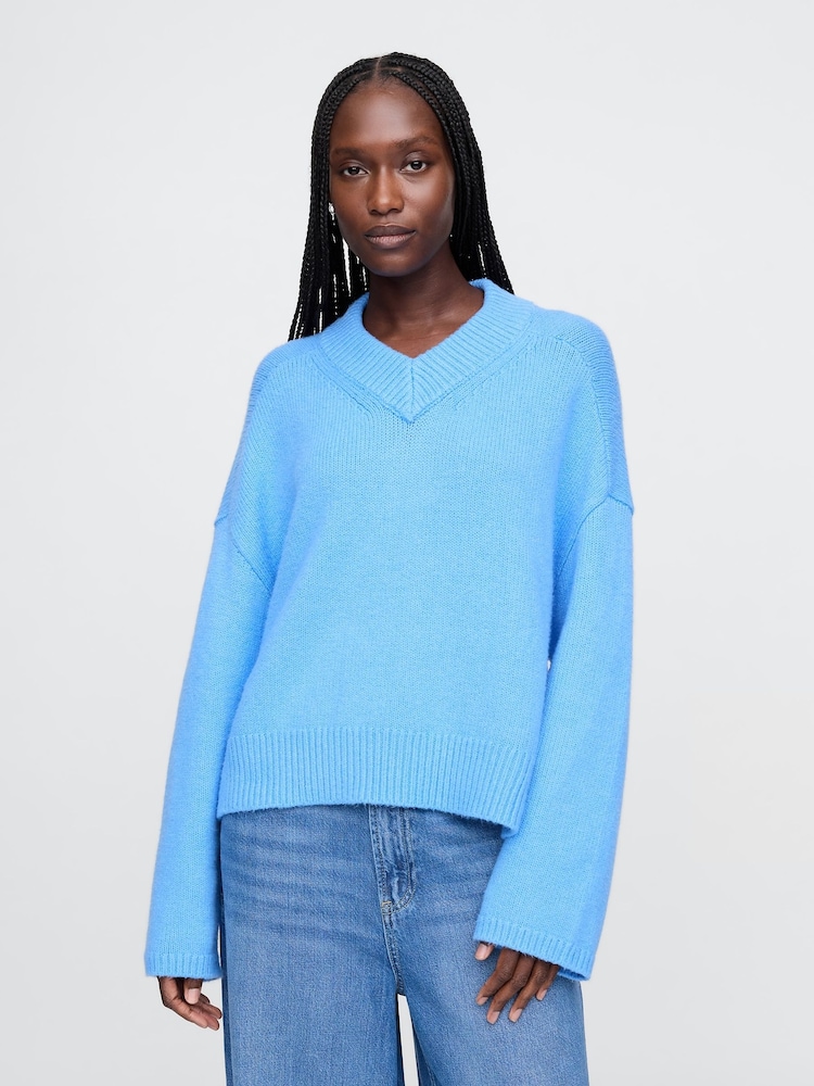 Gap Blue CashSoft Oversized V-Neck Jumper - Image 1 of 6