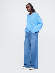Gap Blue CashSoft Oversized V-Neck Jumper - Image 4 of 6