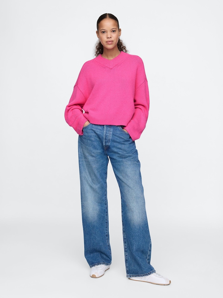 Roze - Gap CashSoft oversized V-hals trui - Image 4 of 5