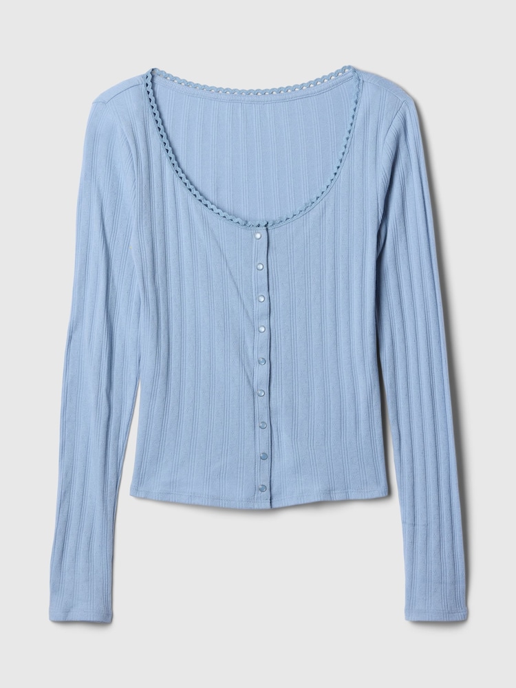 Gap Blue Cropped Pointelle Cardigan - Image 4 of 5
