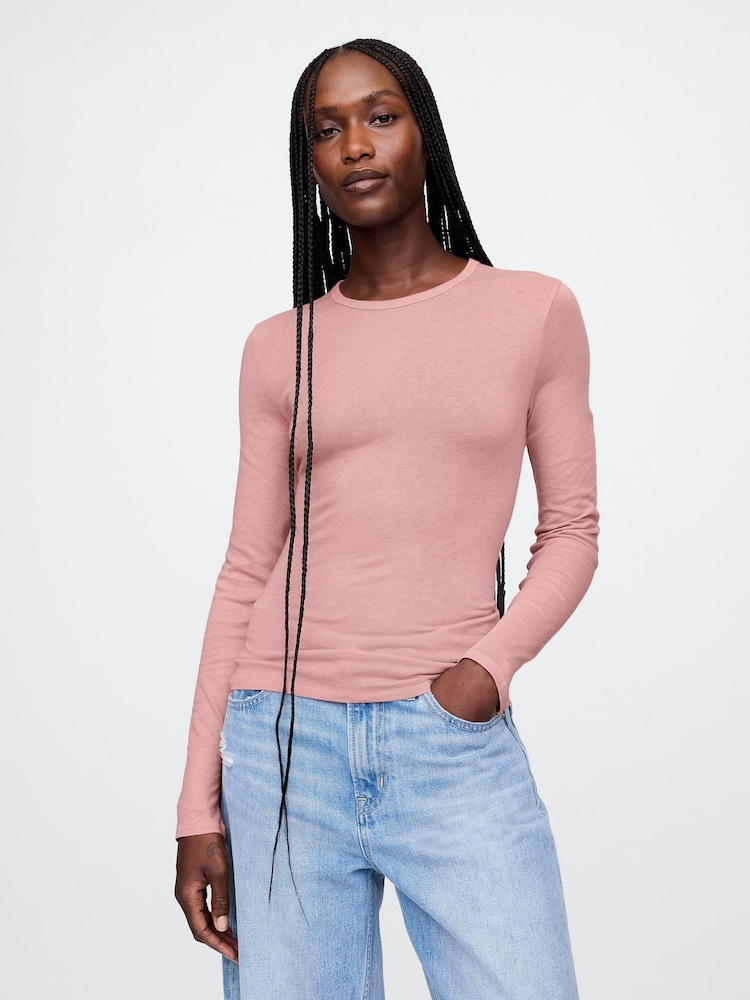 Rosa - Camiseta moderna de manga larga y cuello redondo de Gap - Imagen 1 de 5 Rosa - Camiseta moderna de manga larga y cuello redondo de Gap - Imagen 1 de 5