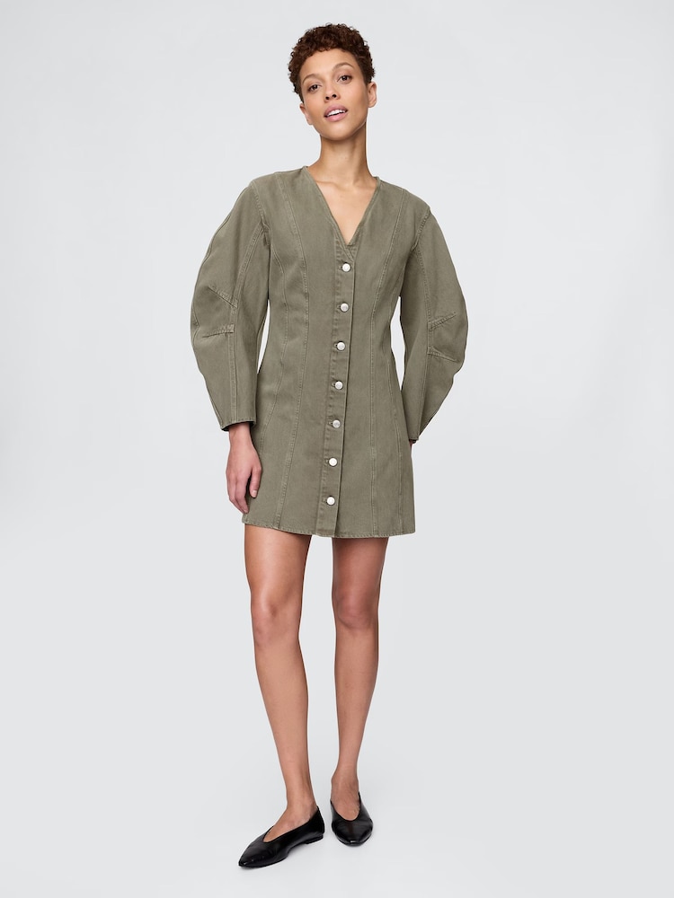 Gap Green Barrel Long Sleeve 100% Cotton V-Neck Shirt Dress - Image 1 of 7 Gap Green Barrel Long Sleeve 100% Cotton V-Neck Shirt Dress - Image 1 of 7