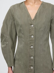 Gap Green Barrel Long Sleeve 100% Cotton V-Neck Shirt Dress - Image 4 of 7