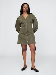 Gap Green Barrel Long Sleeve 100% Cotton V-Neck Shirt Dress - Image 5 of 7