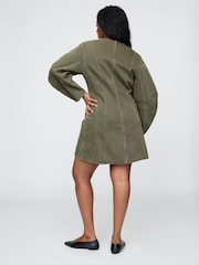 Gap Green Barrel Long Sleeve 100% Cotton V-Neck Shirt Dress - Image 6 of 7
