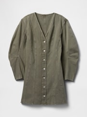 Gap Green Barrel Long Sleeve 100% Cotton V-Neck Shirt Dress - Image 7 of 7
