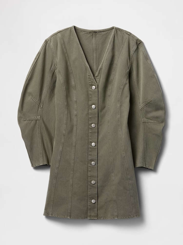 Gap Green Barrel Long Sleeve 100% Cotton V-Neck Shirt Dress - Image 7 of 7 Gap Green Barrel Long Sleeve 100% Cotton V-Neck Shirt Dress - Image 7 of 7