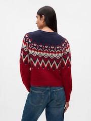 Gap Red Brushed Fair Isle Cropped Cardigan - Image 2 of 5