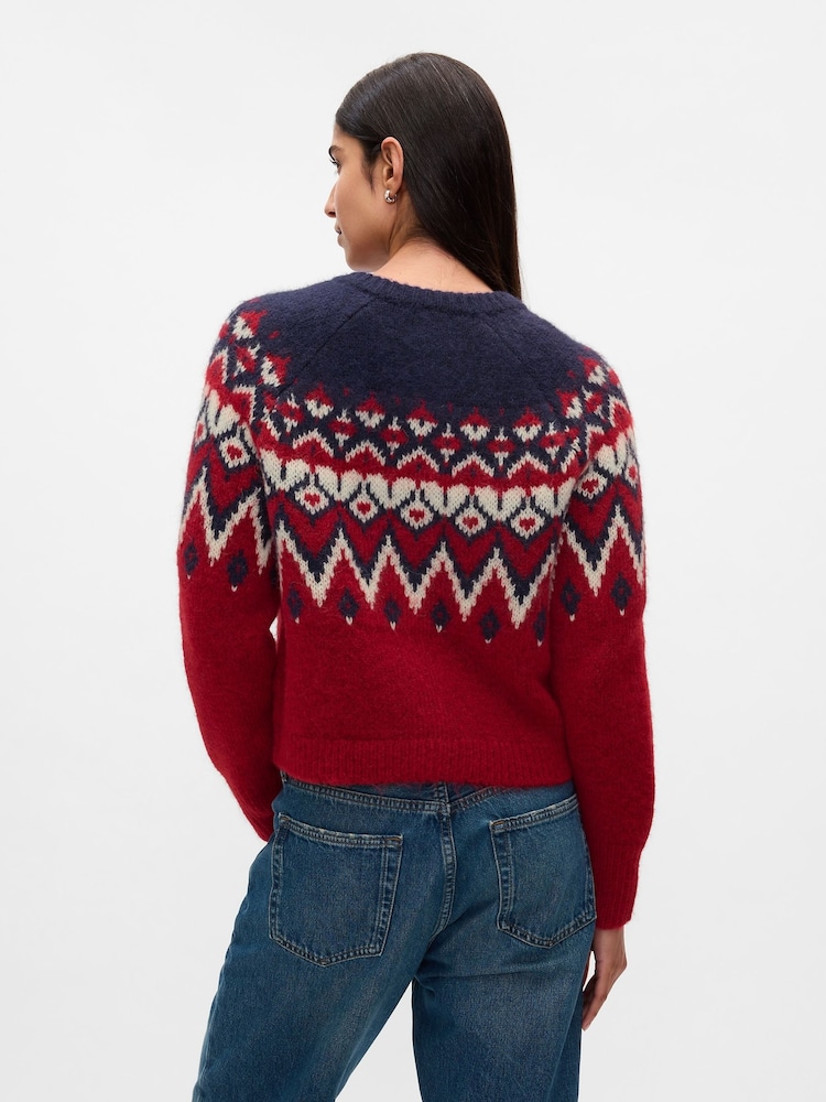 Gap Red Brushed Fair Isle Cropped Cardigan - Image 2 of 5