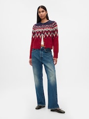 Gap Red Brushed Fair Isle Cropped Cardigan - Image 3 of 5