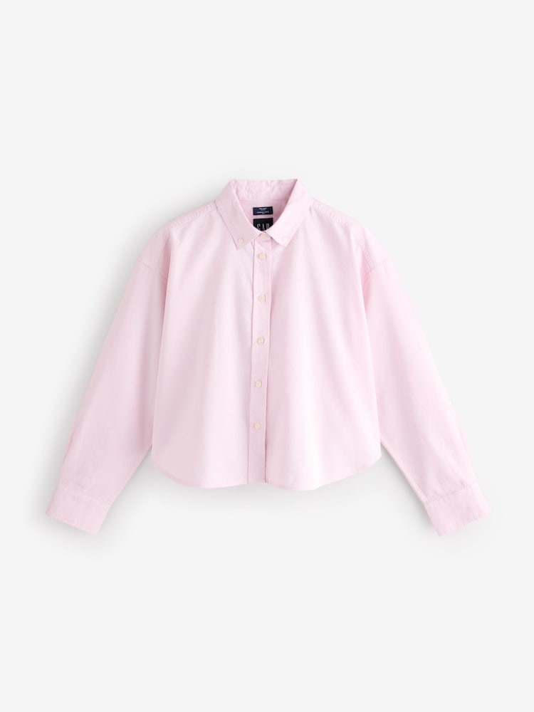 Gap Pink Organic Cotton Poplin Cropped Oversized Shirt - Image 1 of 4
