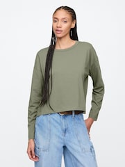 Grün - Gap favorite langärmliges Oversized-T-Shirt aus Baumwoll-Modal mit Rundhalsausschnitt - Bild 1 von 5