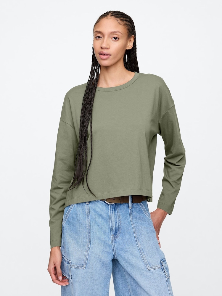 Grün - Gap favorite langärmliges Oversized-T-Shirt aus Baumwoll-Modal mit Rundhalsausschnitt - Bild 1 von 5