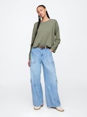 Grün - Gap favorite langärmliges Oversized-T-Shirt aus Baumwoll-Modal mit Rundhalsausschnitt - Bild 3 von 5