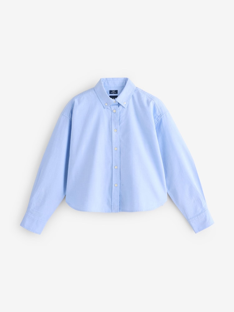 Gap Blue Poplin Cropped Oversized Shirt - Image 1 of 4 Gap Blue Poplin Cropped Oversized Shirt - Image 1 of 4