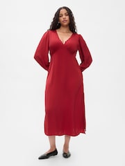 Gap Red Satin Empire Midi Dress - Image 1 of 5