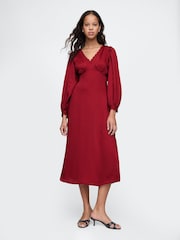 Gap Red Satin Empire Midi Dress - Image 2 of 5
