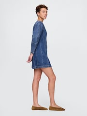 Gap Blue Barrel-Sleeve Denim Mini Shirt Dress - Image 3 of 8