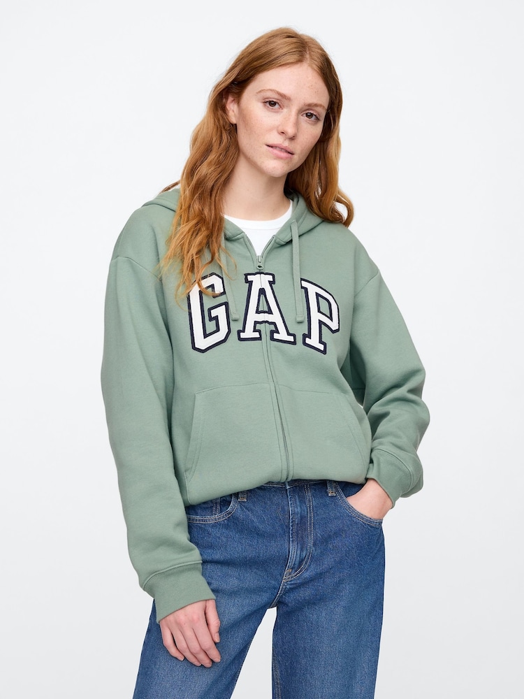 Gap Green Logo Zip Through Hoodie - Image 1 of 5 Gap Green Logo Zip Through Hoodie - Image 1 of 5