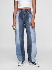 Gap Blue Patchwork High Waisted Barrel Jeans - Image 1 of 9