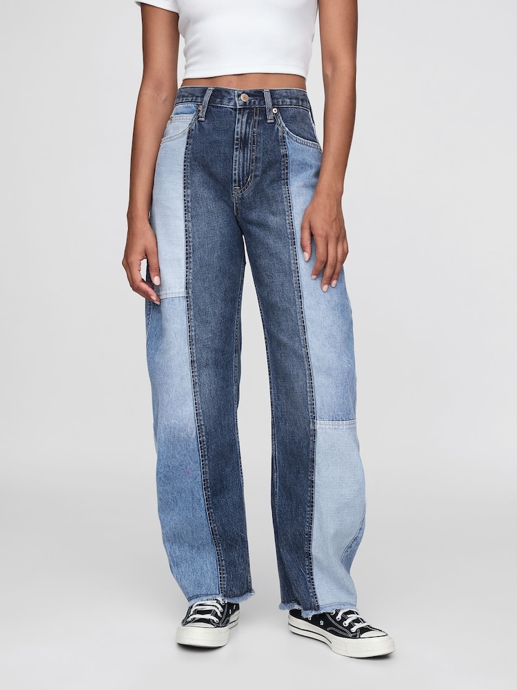 Gap Blue Patchwork High Waisted Barrel Jeans - Image 1 of 9