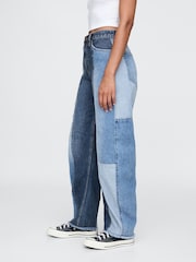 Gap Blue Patchwork High Waisted Barrel Jeans - Image 3 of 9
