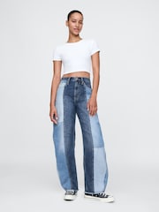 Gap Blue Patchwork High Waisted Barrel Jeans - Image 4 of 9