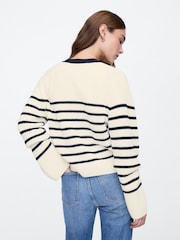 Gap Cream & Black Stripe 100% Cotton V-Neck Cardigan - Image 2 of 5