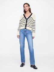 Gap Cream & Black Stripe 100% Cotton V-Neck Cardigan - Image 3 of 5