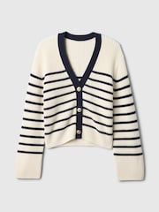 Gap Cream & Black Stripe 100% Cotton V-Neck Cardigan - Image 5 of 5