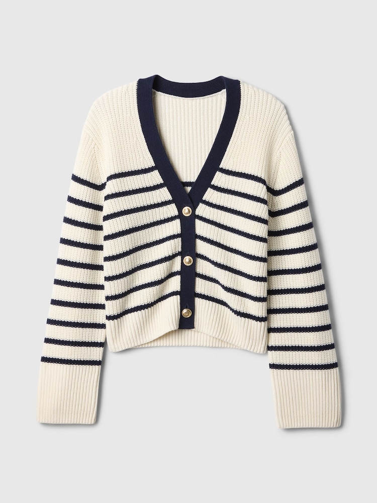 Gap Cream & Black Stripe 100% Cotton V-Neck Cardigan - Image 5 of 5