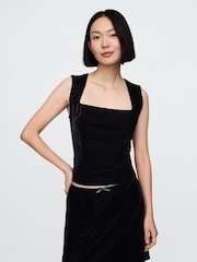 Gap Black Velvet Square-Neck Cropped Top - Image 1 of 5