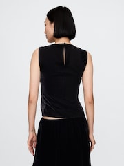 Gap Black Velvet Square-Neck Cropped Top - Image 2 of 5