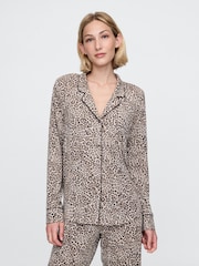 Gap Brown Leopard Print Long Sleeve Modal Pyjama Shirt - Image 1 of 5