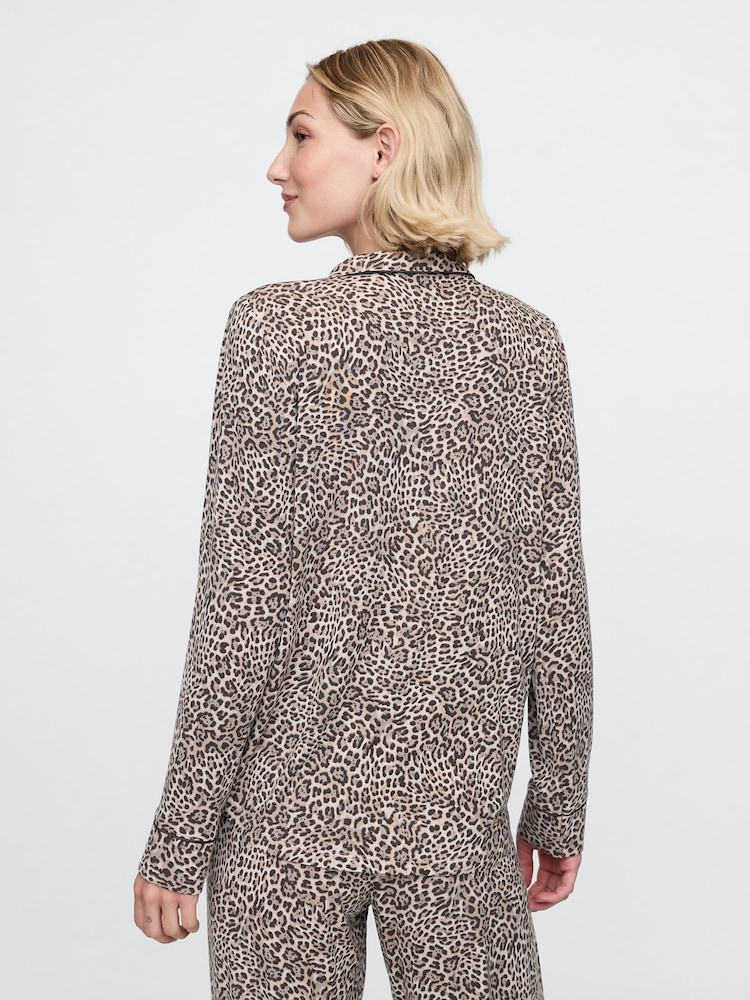 Gap Brown Leopard Print Long Sleeve Modal Pyjama Shirt - Image 2 of 5