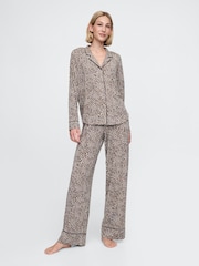 Gap Brown Leopard Print Long Sleeve Modal Pyjama Shirt - Image 3 of 5