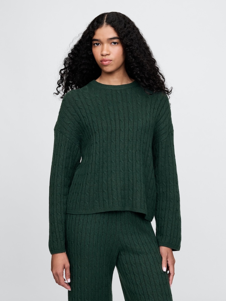 Gap Green CashSoft Cable-Knit Jumper - Image 1 of 5