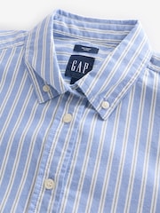 Gap Blue Stripe Organic Cotton Poplin Cropped Oversized Shirt - Image 3 of 4