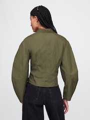 Gap Green Organic Cotton Poplin Barrel Sleeve Cropped Shirt - Image 2 of 7
