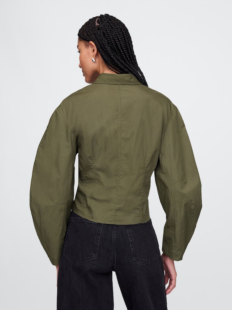Gap Green Organic Cotton Poplin Barrel Sleeve Cropped Shirt - Image 2 of 7