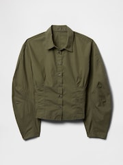 Gap Green Organic Cotton Poplin Barrel Sleeve Cropped Shirt - Image 4 of 7