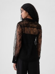Gap Black Sheer Lace Classic Shirt - Image 2 of 4