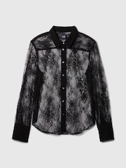 Gap Black Sheer Lace Classic Shirt - Image 4 of 4