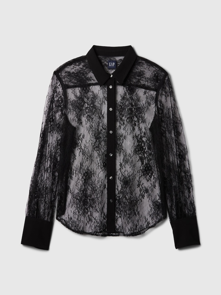 Gap Black Sheer Lace Classic Shirt - Image 4 of 4 Gap Black Sheer Lace Classic Shirt - Image 4 of 4