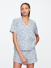 Gap Blue Floral Cotton Short Sleeve Pyjama Top - Image 1 of 4