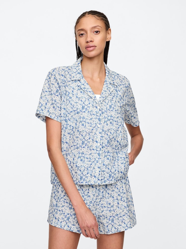 Gap Blue Floral Cotton Short Sleeve Pyjama Top - Image 1 of 4