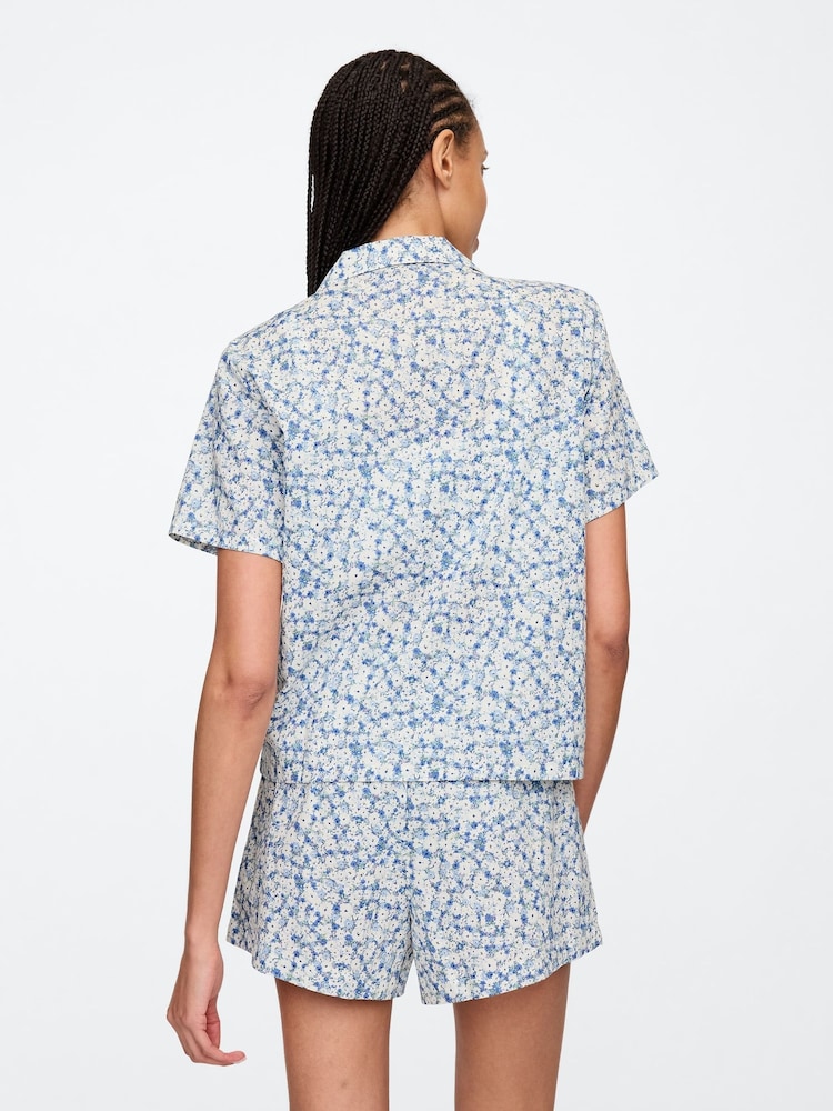 Gap Blue Floral Cotton Short Sleeve Pyjama Top - Image 2 of 4