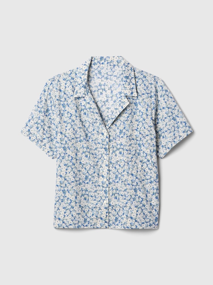 Gap Blue Floral Cotton Short Sleeve Pyjama Top - Image 4 of 4